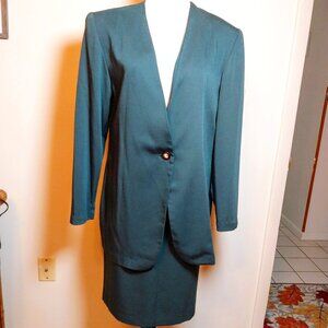 CHRISTIN STEVENS HUNTER GREEN 90's CAREER 2pc JACKET & SKIRT SET *SIZE S/14*